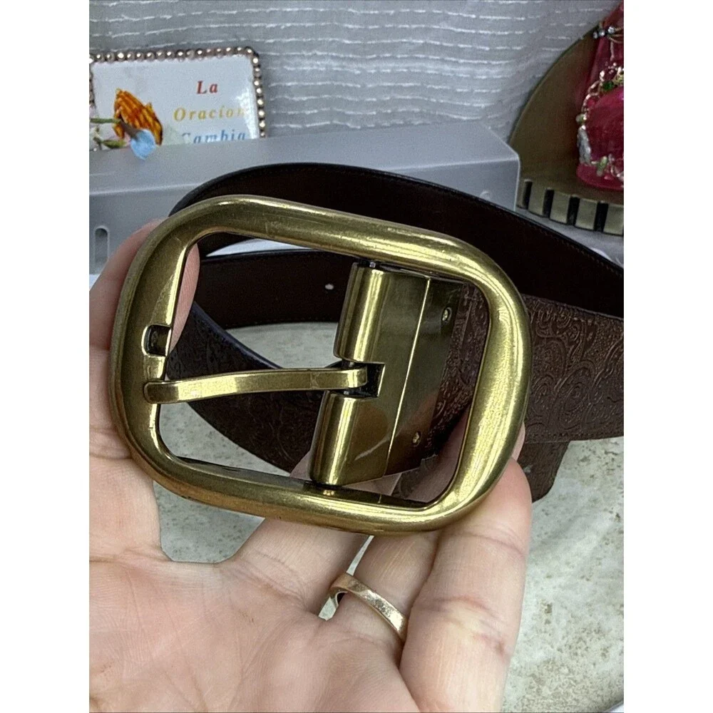 (H)Robert Graham Barnstable Reversible Brown Leather Belt Gold Buckle 36